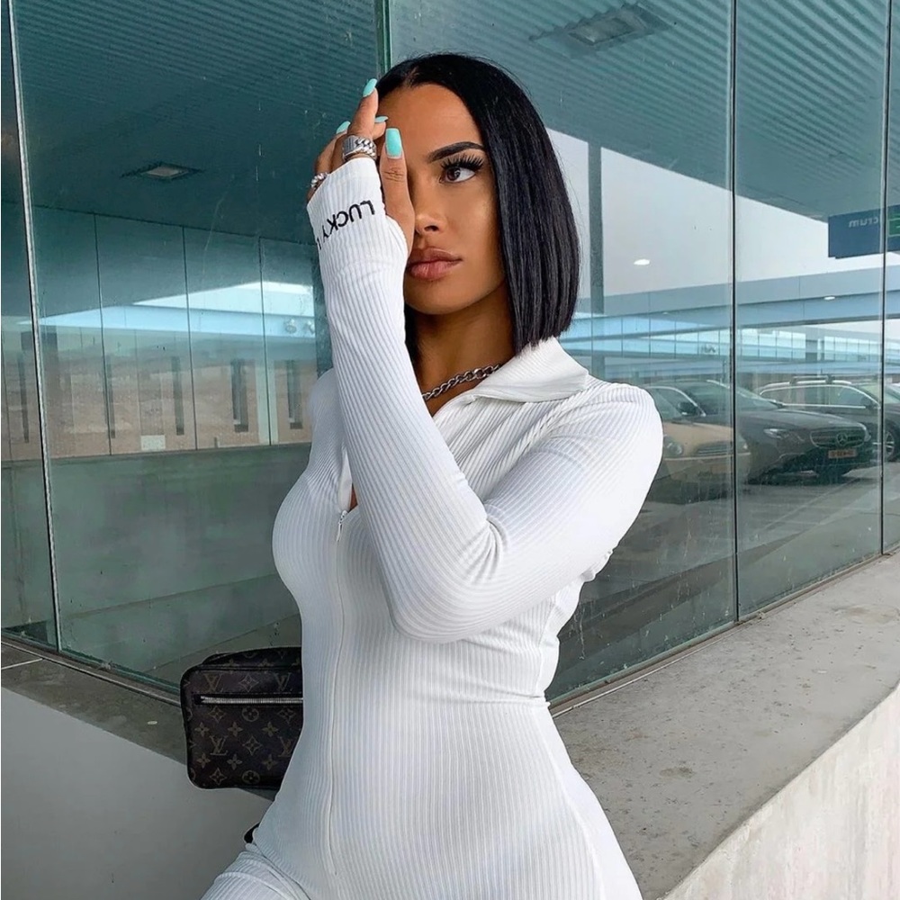Lucky label white long sleeve romper